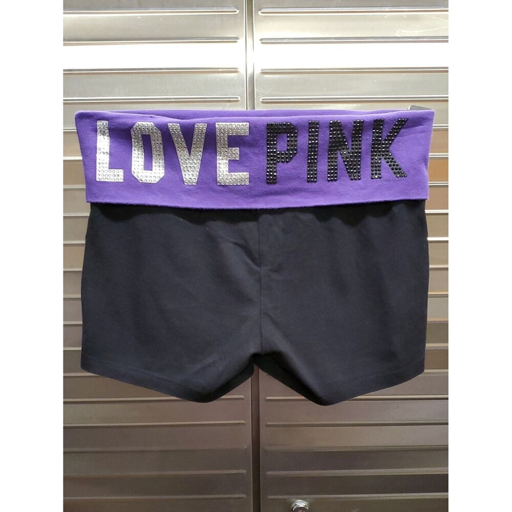 Victoria's Secret Y2K Love Pink Fold Over Yoga Shorts with Bling Rhinestones